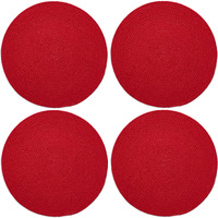 Encasa Xo Dining Table Mats Set Of 4 | Cotton Round Placemat - 33 Cm Diameter | Red | Handmade Rib Style
