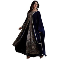 Miss Ethnik Women's Blue Chinon Stitched Top With Dupatta Full Sleeve Embroidered Anarkali Top (Mey-1184-Blue-Xl)