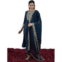 Indo Era Women's Viscose Embroidered Straight Kurta And Pant With Dupatta Set (Kh1Tl9582_X-Small), Turquoise
