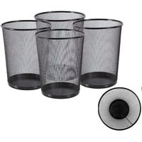 Goodwill Tech Open-Top Cylindrical Metal Mesh Recycling Dustbins- Waste Basket For Home/Office/Coffee Shop/Hotel Non-Toxic - Black (Set Of 4, Large (19L))