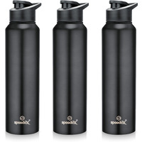 Speedex Stainless Steel Water Bottle 1 Ltr For Kids, Boys, Girls, 1 Litre Bottles For Gym, Sports, Fridge Use, School & Office - 1000Ml, Black Colour, Set Of 3, Sipper Cap