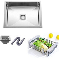 Arquin 20 X 17 X 10 Inches Handmade Matt Finish Single Bowl 304 Grade Stainless Steel Kitchen Sink/Sink For Kitchen With Square Drainer And Ss Fruit Basket
