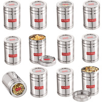 Hazel Steel Tea Container With Transparent Lid | Transparent Lid Tea Powder Storage Box For Kitchen |Food Grade Steel Kitchen Container, Set Of 12, 1000 Ml