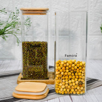 Femora Borosilicate Glass Jars With Wooded Lid| 1 Year Warranty| Multipurpose Airtight Storage Jar For Cookies, Snacks, Spices| Glass Jar 1000Ml| Set Of 2| Transparent Glass Jars For Kitchen Storage