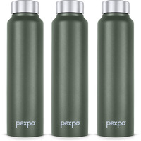 Pexpo Chromo Stainless Steel Sports/Fridge Water Bottle 1 Litre, Military Green Pack Of 3 | Eco Friendly | Bpa Free | Water Bottle For Office, Gym, School, Yoga, Trekking, Men, Women And Kids