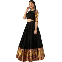 Zerico Women's Indian Traditional Kanjivaram Kanchipuram Silk Pure Zari Weaving Lehenga Choli And Havay Zari Work Dupatta With Blouse (All Unstitched) (Half Saree) (Black)