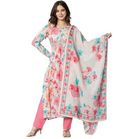 Amayra Women's Printed Embroidered Kurta With Pant And Dupatta Set(Tck555,Pink,M)