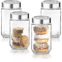 Piramal Cube Storage Glass Jar With Airtight See Through Steel Lid|Bpafree|Kitchen Organiser|Modular|Multipurpose Jar |Coffee Bean,Dry Goods,Cookie,Candy,Tea,Spices[800Ml,Set Of 4]