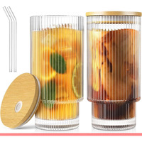 Kikiluxxa Lined Stuck Glass Tumbler With Straw And Lid - 300Ml - Pack Of 2 - Coffee Sipper Bottle For Kids Adults Fruit Juice Milk Mug With Straw (Hight Tight Can 2)
