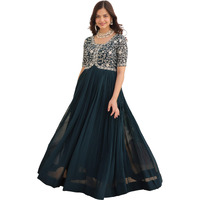 Fashion Basket Georgette Embroidered Anarkali Gown For Women Turquoise