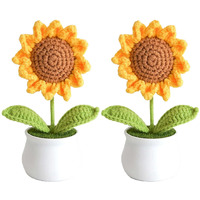 Mold Your Memories Handmade Sunflower Crochet Flower With Pot 2 Pc. Knitted Flower For Decoration, Home Dcor, Car Dashboard, Office Table, Table Centrepiece, Womens Day Gift.(2 Pc)