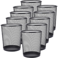 Goodwill Tech Open-Top Cylindrical Metal Mesh Recycling Dustbins- Waste Basket For Home/Office/Coffee Shop/Hotel Non-Toxic - Black (Set Of 10, Medium (13L))