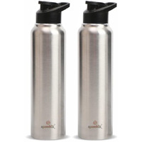 Speedex Stainless Steel Water Bottle 1 Litre, Leakproof Sipper Cap 1 Ltr, Steel Grey, Bottles 1+ Litre For School, Gym, Office, Boys, Girls, Men, Women, Kids 1Ltr - 1000 Ml - Set Of 2