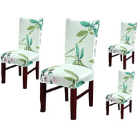Styleys Elastic Chair Cover Stretch Removable Washable Short Dining Chair Cover Protector Seat Slipcover (Set Of 4, Tea Green Flower, Sd-3154)