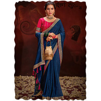 Saree Mall Women's Navy Blue Vichitra Silk Embroidered Saree With Unstitched Blouse Piece(Ayushi4005_Sum)