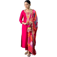 Naixa Women's Red Viscose Silk Embroidered Straight Kurta With Viscose Silk Pant And Crep Silk Printed Dupatta Sets (Nx-546-Red-Xs)