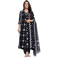 Royal Export Women's Viscose Ikat Print Embroidered Straight Kurta Pant With Dupatta (Rx151-Surbhiblck-Skd_Black_Xl)
