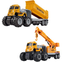 Deoxy 2Pieces Diecast Alloy Construction Crane And Dumper Transport Truck Toy Set With Frionction Powered Educational Building Toys For Toddlers, Boys & Girls (Pack O 2)