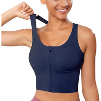 Glamoras Women Polyester Spandex High Impact Front Zip Sports Bra Longline Fitness Criss Cross Back Crop Tops Tank Gym Yoga Workout, Size: M-4Xl Blue