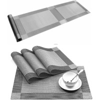 Baskety Placemat Stain Resistant Pvc Table Mats Waterproof Non-Slip Coffee Mats Wipeable Woven Vinyl Heat Resistant Kitchen Tablemats For Dining Table Silver 4 Placemats And 1 Table Runner