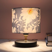 Tu Casa Black Metal Table Lamp For Home Decoration, Bedroom, Living Room, Lounge, Office, Festival Gifting, Study Table (Narcissue Floral Print With Satin Shade) H - 9" / No Blub