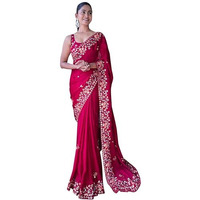 Akhilam Women's Pink Chiffon Embroidered Saree With Unstitched Blouse Piece(Kesari9205_Kr)