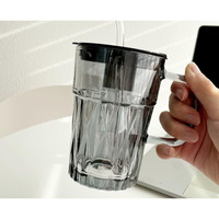 Kikiluxxa Round Random Clour Glass Fruit Juice Milk Sipper Tumbler Mug With Lid And Straw For Kids - Pack Of 2 - Can With Straw For Green Tea And Coffee Cup Birthday Gift (Tiara Tumbler 2) 400 Ml