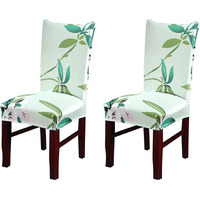 Styleys Elastic Chair Cover Stretch Removable Washable Short Dining Chair Cover Protector Seat Slipcover (Set Of 2, Tea Green Flower, Sd-3154)