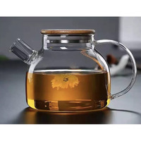Ankul Borosilicate Round Glass Tea Pot With Heat Resistant Stainless Steel Infuser Perfect For Tea And Coffee Maker, Clear Glass Kettle (Wooden Lid 1000Ml)