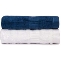 Mush Bamboo Hand Towels Set Of 2 | 100% Bamboo Gym Towel For Men/Women Workout | Ultra Soft, Absorbent & Quick Dry Towel For Gym, Travel, Sports And Yoga | 75 X 35 Cms | 600 Gsm (Navy Blue & White)