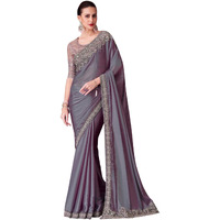 Akhilam Women's Violet Pure Chiffon Embroidered Saree With Unstitched Blouse (Silver30004_Tfh)