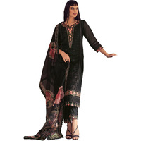 Indo Era Organza Women's Black Embroidered Straight Kurta & Pant With Dupatta Set (Kh9Bk7996_Large)