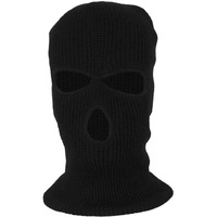 Street27 3 Hole Hat Winter Balaclava Warm Knit Knitted Full Face Ski Cover Mask Ribbed Beanie Hat, Men Women Outdoor Sports Knit Full Face Windproof Mask - Black