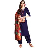 Ethnicjunction Women's Embroidered Mirror Work Cotton Straight Salwar Kurta Dupatta Set