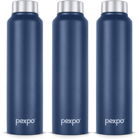 Pexpo Chromo Stainless Steel Sports/Fridge Water Bottle 1 Litre, Denim Blue Pack Of 3 | Eco Friendly | Bpa Free | Water Bottle For Office, Gym, School, Yoga, Trekking, Men, Women And Kids