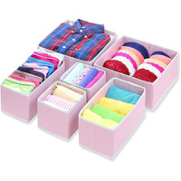 House Of Quirk Foldable Clothing Storage Box Closet Dresser Drawer Organizer Cube Basket Bins Divider With Drawers For Underwear,Bras,Socks,Ties,Scarves,Set Of 6(Pink,Non-Woven&Cardboard)