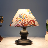 Tu Casa Urban Radiance Black Metal Table Lamp For Home Decoration, Bedroom, Living Room, Lounge, Office, Festival Gifting, Study Table (English Oak Print With Satin Shade) H - 10" / No Blub