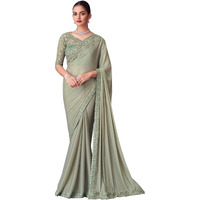Akhilam Women's Light Green Pure Chiffon Embroidered Saree With Unstitched Blouse (Silver30003_Tfh)