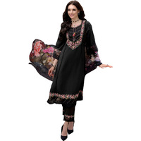 Indo Era Women's Black Silk Blend Embroidered A-Line Kurta & Pant With Dupatta Set (Ieout6683_Small)