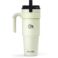 Primalite 1200Ml Stainless Steel Insulated Tumbler With Handle | 2-In-1 Straw & Flip Lid | 40Oz Travel Mug Bottle For Hot, Cold Drink | Fits In Car Cupholder For Water, Iced Tea, Coffee- Creamy Beige