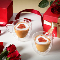 Zroy Enterprisedouble Walled Insulated Glass Coffee Mugs Set Of 2 250 Printed Designer Cup Layer Tea Cups With Handle For Latte, Cappuccino, Espresso,Coffee Glass (4, Heart 250Ml)