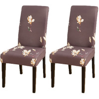 Styleys Polyester Floral Stretchable Elastic Dining Chair Cover Slipcovers (Set Of 2, Mangolia Flower Coffee, Slmc168)