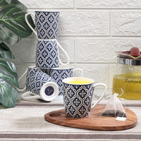 Femora Block Print Blue Coffee & Tea Cup Set Of 6, 160 Ml, Microwave Safe, Ceramic