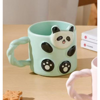 Vasukie Panda Coffee Mug With Lid & Glass Spoon, Mugs For Coffee, Rakhi For Brother, Birthday Gift, Ceramic Mug, 3D Panda Coffee Mug (420Ml  Panda White) (Green Panda Mug)