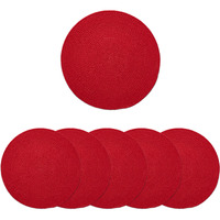 Encasa Xo Dining Table Mats Set Of 6 | Cotton Round Placemat - 33 Cm Diameter | Red | Handmade Rib Style