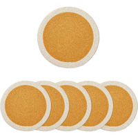 Encasa Xo Dining Table Mats Set Of 6 | Cotton Round Placemat - 33 Cm Diameter | Yellow & Off White | Handmade Rib Style
