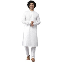 See Designs Men Cotton White Chikankari Embroidered Straight Kurta With Pyjama