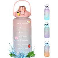 House Of Quirk 2 Litre 3D Sticker Water Bottle With Straw, Unbreakable Sports Water Bottles With Handle, Leak Proof Drinks Bottle Bpa Free For Gym Fitness Outdoor Sports - Pink/Blue |Plastic