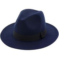 Clothera Paper Wool Wide Brim Trilby Felt Jazz Fedora Hats For Women & Men Beige (In, Alpha, Free Size, Navy Blue)