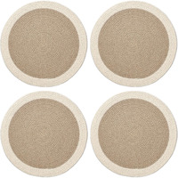 Encasa Xo Dining Table Mats Set Of 4 | Cotton Round Placemat - 35 Cm Diameter | Beige & Off White | Handmade Rib Style